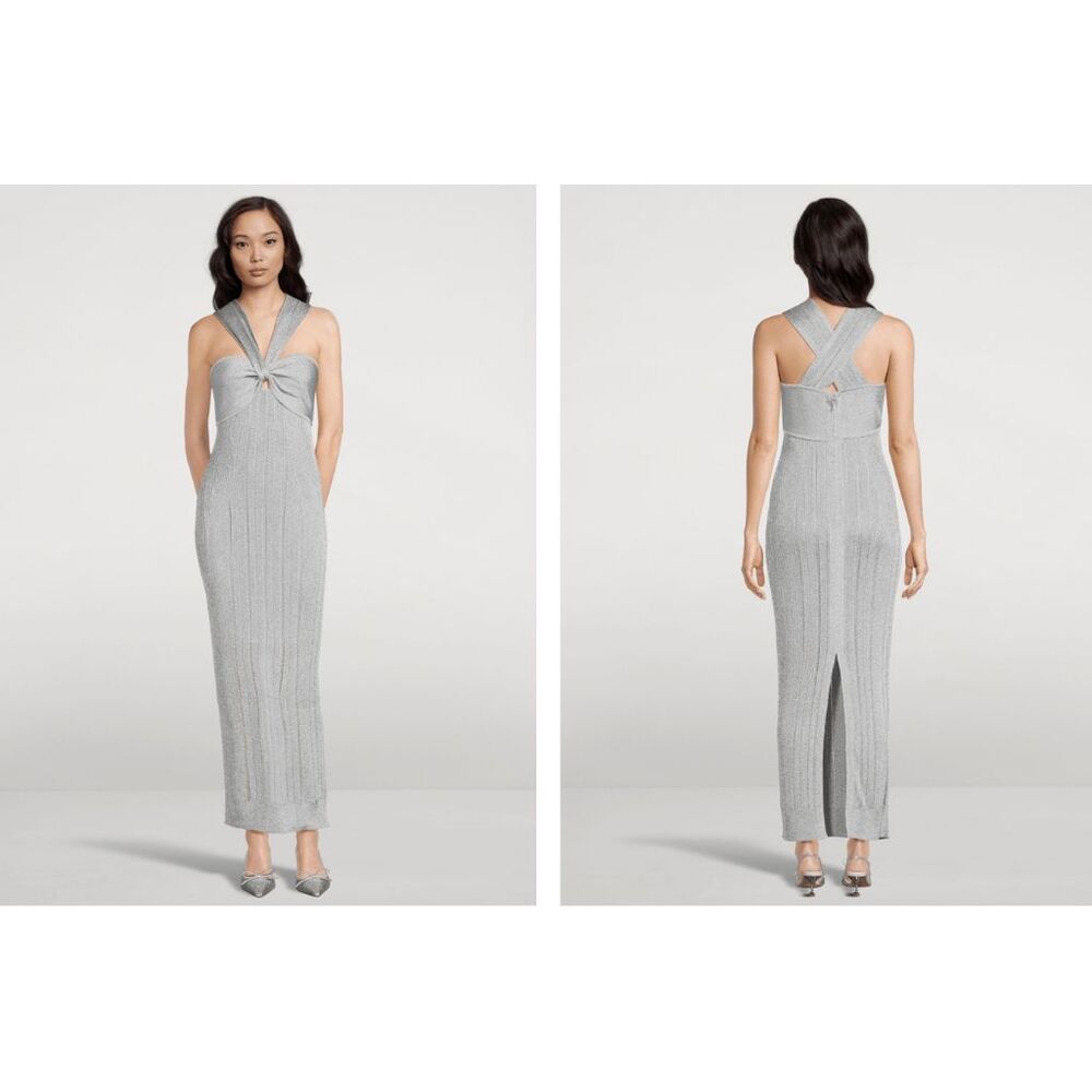 NWT HERVE LEGER Metallic Textured Rib Gown Size M $990